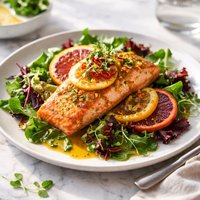 Down Under Salmon with Citrus Saffron Sauce Over Greens