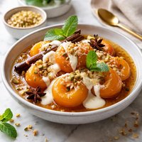 Drunken Spiced Apricots with White Chocolate Coconut Sauce
