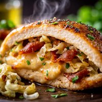 Dubliner Stuffed Chicken with Irish Bacon and Cabbage