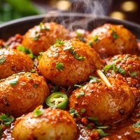 Dum Aloo Fried Potatoes in Spicy Sauce