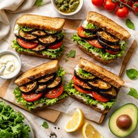E L T Sandwiches Eggplant Aubergine Lettuce and Tomato San