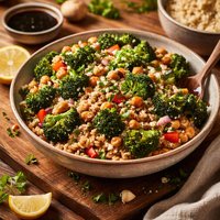Easy Balsamic Chickpea Brown Rice Broccoli Salad