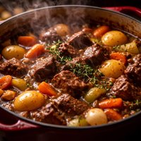 Easy Beef Stew Baked in a Cast Iron Dutch Oven