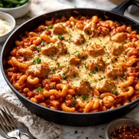 Easy Cheesy Chicken Macaroni Tomato Skillet