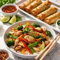Easy Chicken Stir Fry and Baked Spring Rolls