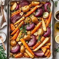 Easy One Tray Roasted Onions and Root Vegetables