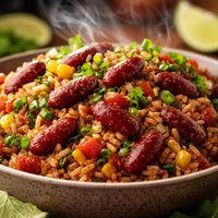 Easy Red Kidney Beans Brown Rice with Chili Flavors Vegan