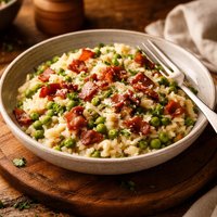 Easy Risotto with Bacon Peas