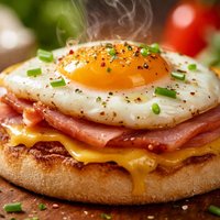 Egg Ham and Cheese Open Faced English Muffin