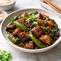 Eggplant and Green Peppers Sauteed with Miso