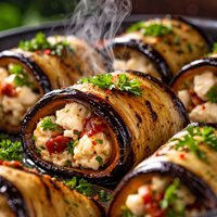 Eggplant Aubergine and Feta Rolls