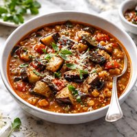 Eggplant Aubergine Soup with Tiny Pasta