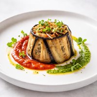 Eggplant Aubergine Timbale with Two Sauces