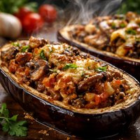 Eggplant Aubergine with Mushroom Stuffing