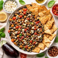 Eggplant Bruschetta with Pita Chips