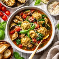 Eggplant Raviolini Soup