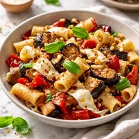 Eggplant Roasted Red Pepper and Brie Pasta