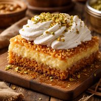 Ekmek Kadaifi Pastry Topped with Custard and Whipped Cream