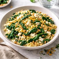 Elegant Orzo with Wilted Spinach Feta and Pine Nuts