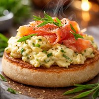 English Muffin Topped with Tarragon Egg and Smoked Salmon
