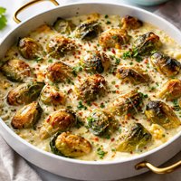 English Roasted Brussels Sprouts in Cheese Sauce