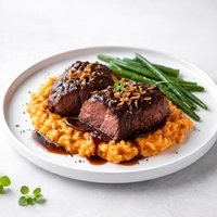 Espresso Bourbon Steaks with Mashed Sweet Potatoes