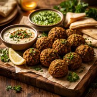 Falafel with Tahini and Cilantro Sauces