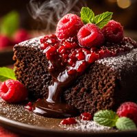 Falling Chocolate Cake with Raspberry Sauce