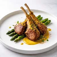 Fancy Curried Lamb Chops with Asparagus Spears