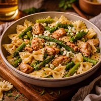 Farfalle with Chicken Asparagus and Blue Cheese