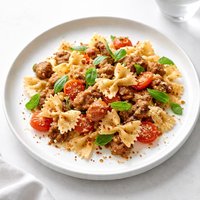 Farfalle with Hot Italian Sausage Tomatoes and Basil