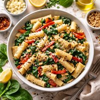 Fasta Pasta Gorgonzola with Spinach Red Peppers and Pine Nuts