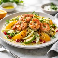 Fennel and Orange Salad Topped with Prawns Shrimp