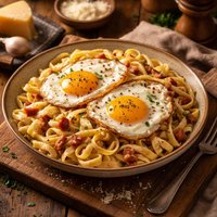 Fettuccine Carbonara with Fried Eggs