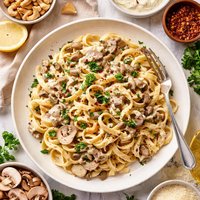 Fettuccine Pasta with Mushroom Cashew Sauce