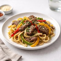 Fettuccine with Beef and Peppers
