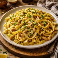 Fettuccine with Leeks and White Beans