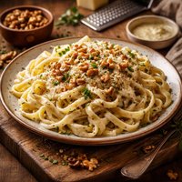 Fettuccine with No Cook Walnut Alfredo Sauce