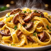 Fettuccine with Shiitakes in a Saffron Cream Sauce