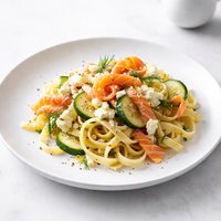 Fettuccine with Smoked Salmon Goat Cheese Leeks and Zucchini