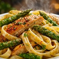 Fettuccini with Asparagus and Garlicky Chicken