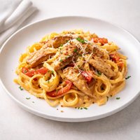 Fettucine with Chicken and Bell Pepper Cream Sauce