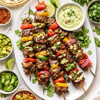 Fiesta Beef Skewers with Avocado and Cilantro Creme