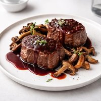 Filet Mignon Steaks with Merlot Sauce and Wild Mushrooms