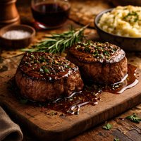 Filet Mignons with Balsamic Pan Sauce and Truffle Oil