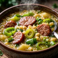 Finger Licking Leek Soup with Sausage and Barley