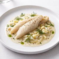 Finnan Haddie with Onions Egg Sauce