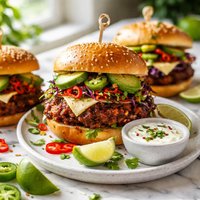 Firecracker Burgers with Cooling Lime Sauce