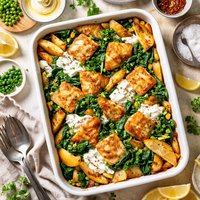 Fish and Chip Bake with Spinach and Sour Cream