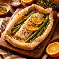 Fish Fillets in Parchment with Asparagus Orange